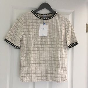 Zara Tops - Zara texture top with faux pearl band size M Zara Tops - Zara texture top with faux pearl band size M